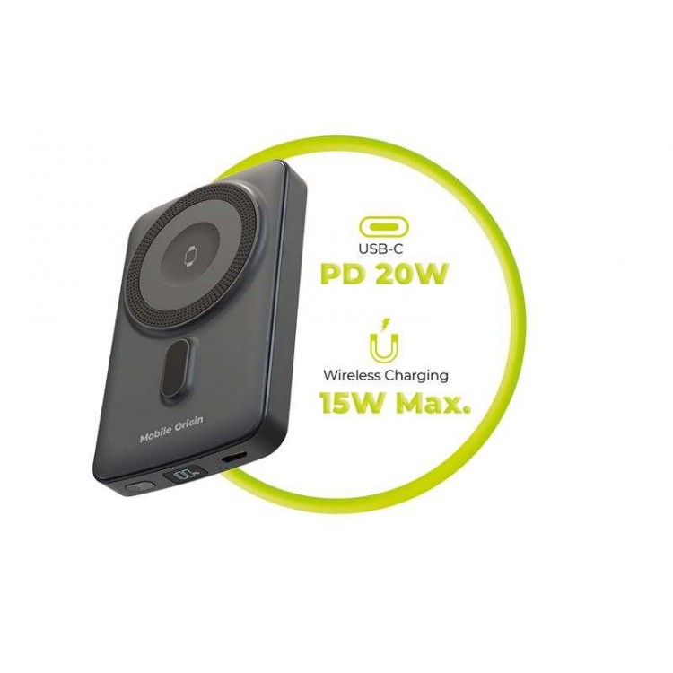 Mobile Origin Ασύρματος Φορτιστής MAGSAFE 15W Powerbank 10.000mAh, PB9 - ΜΑΥΡΟ - MO-WMP-PB9
