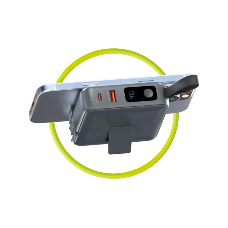 Mobile Origin 3-σε-1 Ασύρματος Φορτιστής Ταξιδιού & MAGSAFE Powerbank 10.000mAh, με Lightning και USB-C καλώδιο - ΓΚΡΙ - PBT-03L-GRY