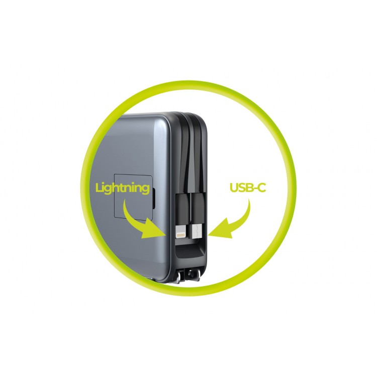 Mobile Origin 3-σε-1 Ασύρματος Φορτιστής Ταξιδιού & MAGSAFE Powerbank 10.000mAh, με Lightning και USB-C καλώδιο - ΓΚΡΙ - PBT-03L-GRY