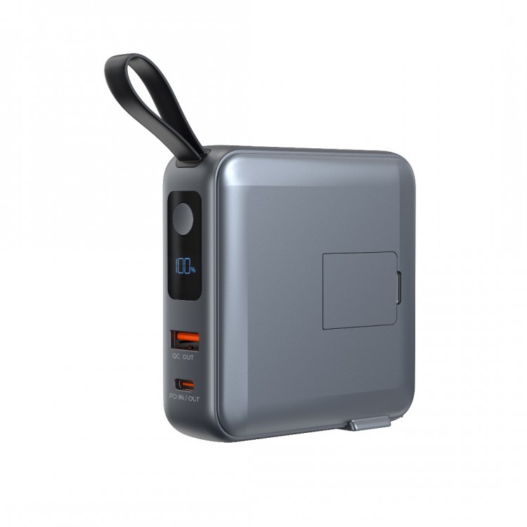 Mobile Origin 3-σε-1 Ασύρματος Φορτιστής Ταξιδιού & MAGSAFE Powerbank 10.000mAh, με Lightning και USB-C καλώδιο - ΓΚΡΙ - PBT-03L-GRY