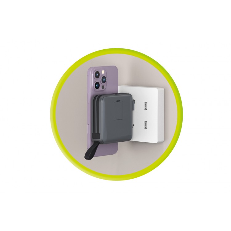 Mobile Origin 3-σε-1 Ασύρματος Φορτιστής Ταξιδιού & MAGSAFE Powerbank 10.000mAh, με Lightning και USB-C καλώδιο - ΓΚΡΙ - PBT-03L-GRY