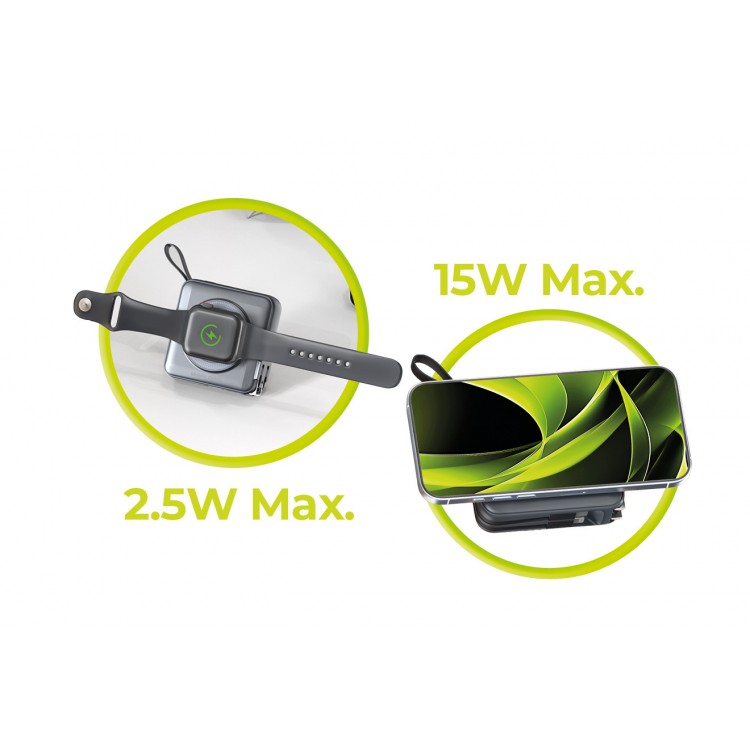 Mobile Origin 3-σε-1 Ασύρματος Φορτιστής Ταξιδιού & MAGSAFE Powerbank 10.000mAh, με Lightning και USB-C καλώδιο - ΓΚΡΙ - PBT-03L-GRY
