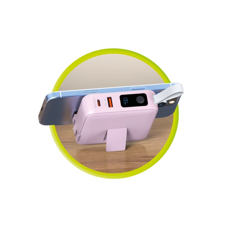Mobile Origin 3-σε-1 Ασύρματος Φορτιστής Ταξιδιού & MAGSAFE Powerbank 10.000mAh, με Lightning και USB-C καλώδιο - ΡΟΖ - PBT-03L-PNK