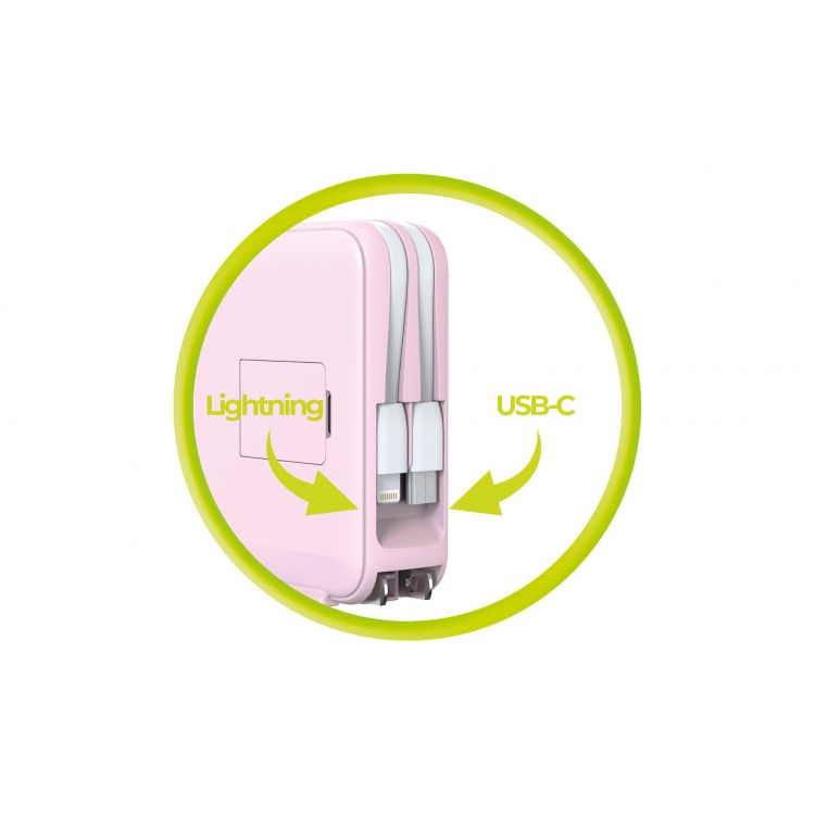 Mobile Origin 3-σε-1 Ασύρματος Φορτιστής Ταξιδιού & MAGSAFE Powerbank 10.000mAh, με Lightning και USB-C καλώδιο - ΡΟΖ - PBT-03L-PNK