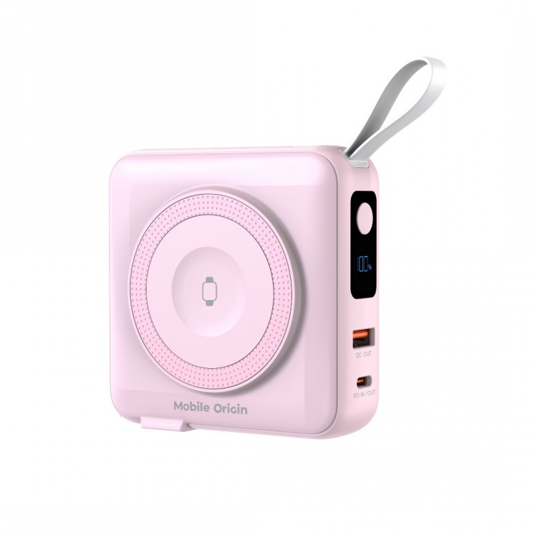 Mobile Origin 3-σε-1 Ασύρματος Φορτιστής Ταξιδιού & MAGSAFE Powerbank 10.000mAh, με Lightning και USB-C καλώδιο - ΡΟΖ - PBT-03L-PNK
