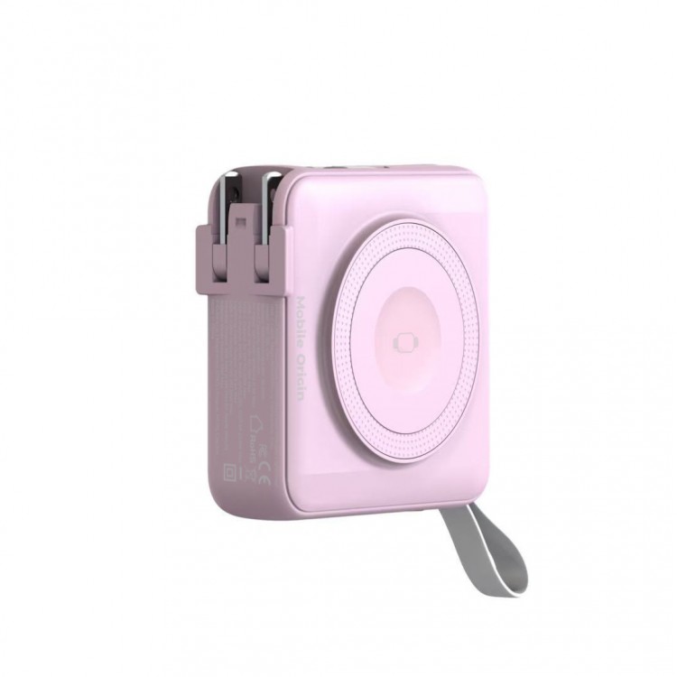 Mobile Origin 3-σε-1 Ασύρματος Φορτιστής Ταξιδιού & MAGSAFE Powerbank 10.000mAh, με Lightning και USB-C καλώδιο - ΡΟΖ - PBT-03L-PNK