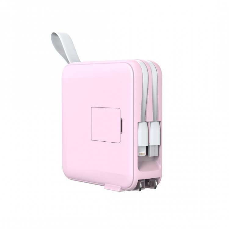 Mobile Origin 3-σε-1 Ασύρματος Φορτιστής Ταξιδιού & MAGSAFE Powerbank 10.000mAh, με Lightning και USB-C καλώδιο - ΡΟΖ - PBT-03L-PNK