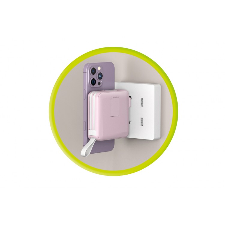 Mobile Origin 3-σε-1 Ασύρματος Φορτιστής Ταξιδιού & MAGSAFE Powerbank 10.000mAh, με Lightning και USB-C καλώδιο - ΡΟΖ - PBT-03L-PNK