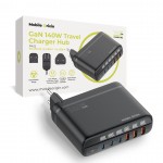 Mobile Origin GaN 140W Φορτιστής τοίχου-Hub PW12, 3x USB-C + 3x USB-A, EU/UK/US - ΜΑΥΡΟ - MO-CH140-PW12