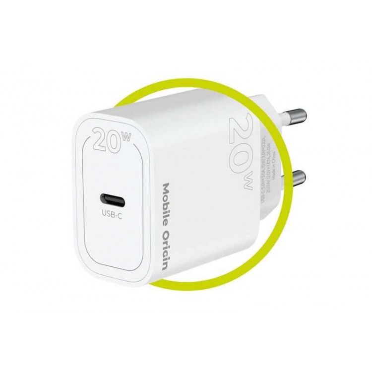 Mobile Origin 20W PD Φορτιστής τοίχου MO11, 1X USB-C , EU - ΛΕΥΚΟ - FRL-PD20W-MO11