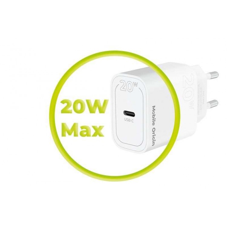Mobile Origin 20W PD Φορτιστής τοίχου MO11, 1X USB-C , EU - ΛΕΥΚΟ - FRL-PD20W-MO11