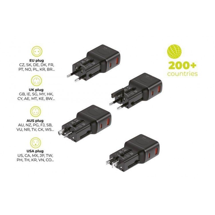 Mobile Origin Travel Φορτιστής ταξιδίου τοίχου 35W, UNIVERSAL - EU/US/UK/AU - ΜΑΥΡΟ - MO-PW25-BLK