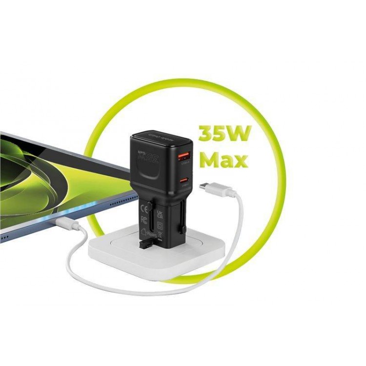 Mobile Origin Travel Φορτιστής ταξιδίου τοίχου 35W, UNIVERSAL - EU/US/UK/AU - ΜΑΥΡΟ - MO-PW25-BLK