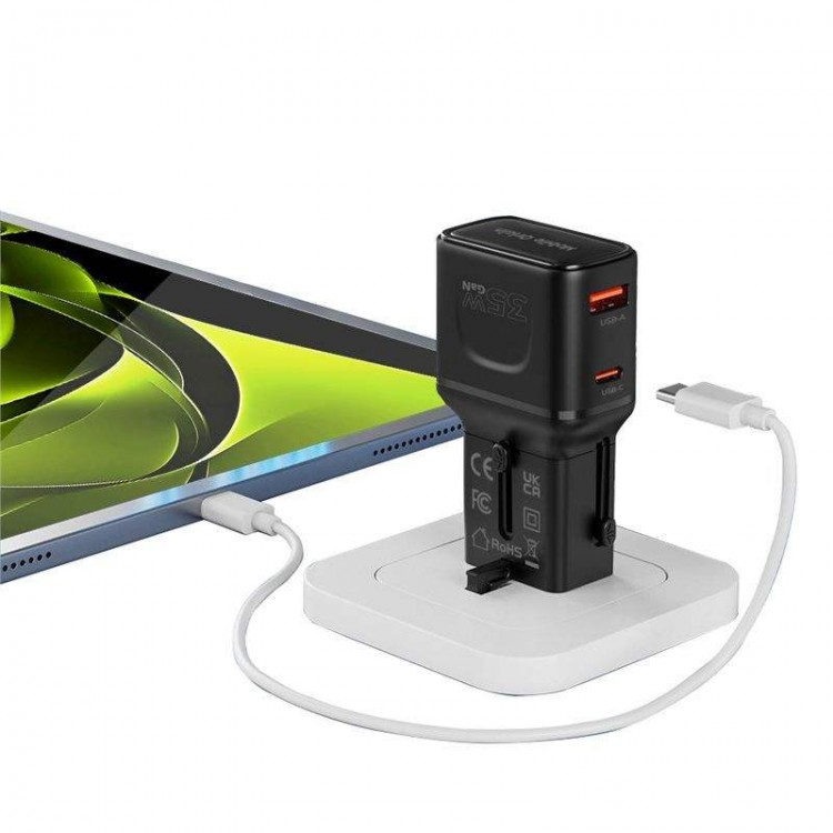 Mobile Origin Travel Φορτιστής ταξιδίου τοίχου 35W, UNIVERSAL - EU/US/UK/AU - ΜΑΥΡΟ - MO-PW25-BLK