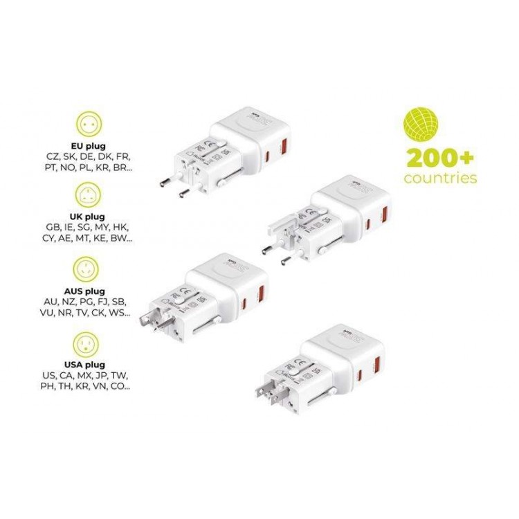 Mobile Origin Travel Φορτιστής ταξιδίου τοίχου 35W, UNIVERSAL - EU/US/UK/AU - ΛΕΥΚΟ - MO-PW25-WHT