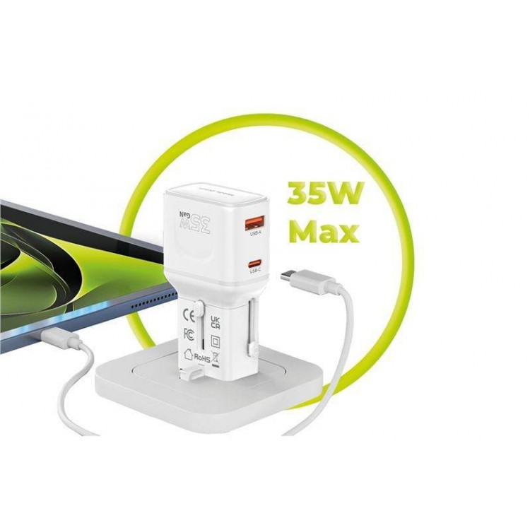 Mobile Origin Travel Φορτιστής ταξιδίου τοίχου 35W, UNIVERSAL - EU/US/UK/AU - ΛΕΥΚΟ - MO-PW25-WHT