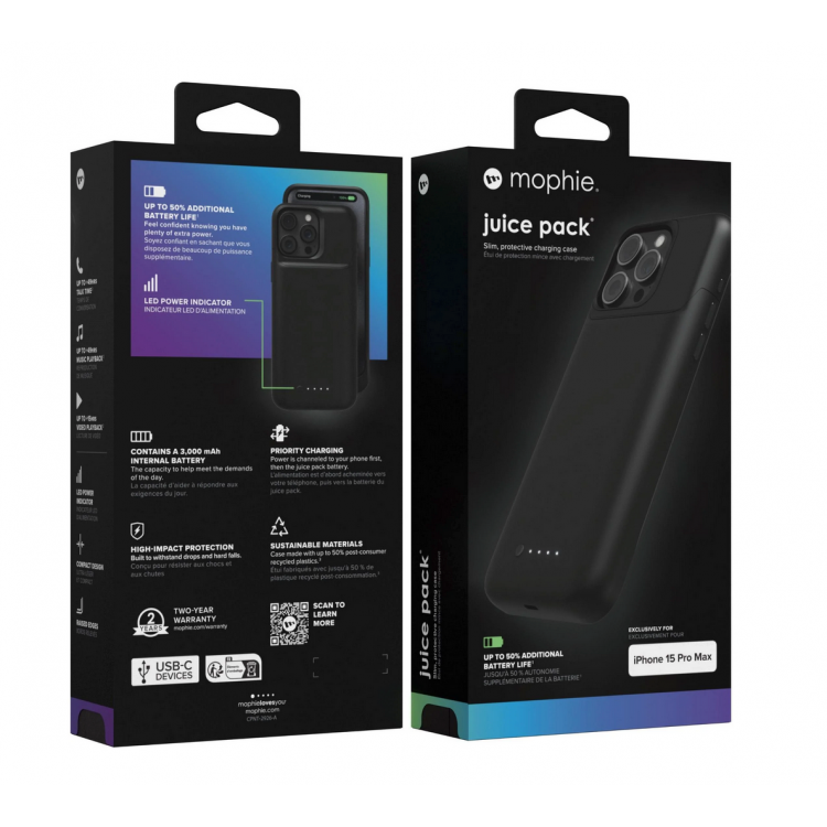 Θήκη Mophie juice pack powerbank για APPLE iPhone 15 Pro Max 6.7 - 3.000mAh - ΜΑΥΡΟ - 401014302