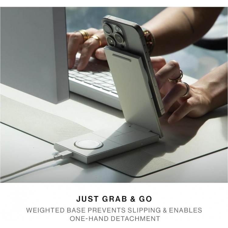 NATIVE UNION Rise 3-σε-1 Qi2 15W Αναδιπλούμενη Mαγνητική Βάση MagSafe Ασύρματης Φόρτισης - Sandstone ΓΚΡΙ - NU-RS-3IN1-SAN