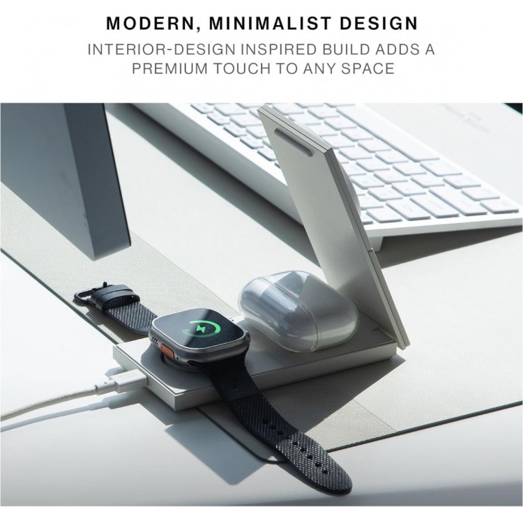 NATIVE UNION Rise 3-σε-1 Qi2 15W Αναδιπλούμενη Mαγνητική Βάση MagSafe Ασύρματης Φόρτισης - Sandstone ΓΚΡΙ - NU-RS-3IN1-SAN