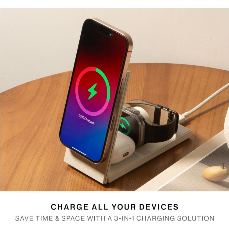 NATIVE UNION Rise 3-σε-1 Qi2 15W Αναδιπλούμενη Mαγνητική Βάση MagSafe Ασύρματης Φόρτισης - Sandstone ΓΚΡΙ - NU-RS-3IN1-SAN