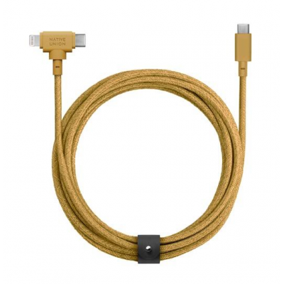 NATIVE UNION ECO Belt cable Universal USB-C to USB-C/Lightning 1.8m. mfi for Apple iPhone - YELLOW Kraft - NU-ECOBELT-CCL-KFT