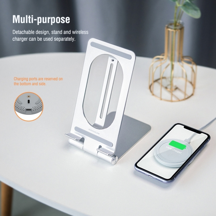 Nillkin Ασύρματη Βάση Φόρτιστης Αλουμινίου Qi 15W Fast Charge Edition για Smartphones - Silver - NKT01