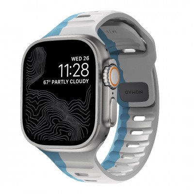 NOMAD Sport Strap SE V2 LSR Waterproof silicone M/L για Apple Watch Ultra 1/2 (49mm), 9/8/7 (45mm)/6/SE/5/4 (44mm), /3/2/1 (42mm) - Lunar ΓΚΡΙ / Electric ΜΠΛΕ - NM01274285