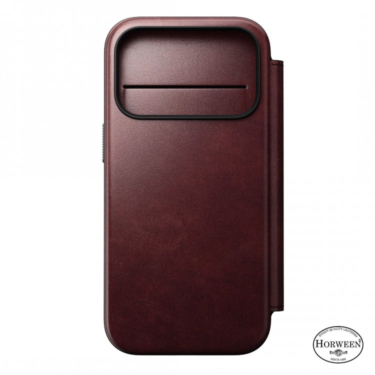 NOMAD θήκη Πορτοφόλι δερμάτινη Modern Folio Horween Rugged rustic MagSafe για Apple iPhone 17 PRO 6.3 2025 - Burgundy ΚΑΦΕ - NM011833858