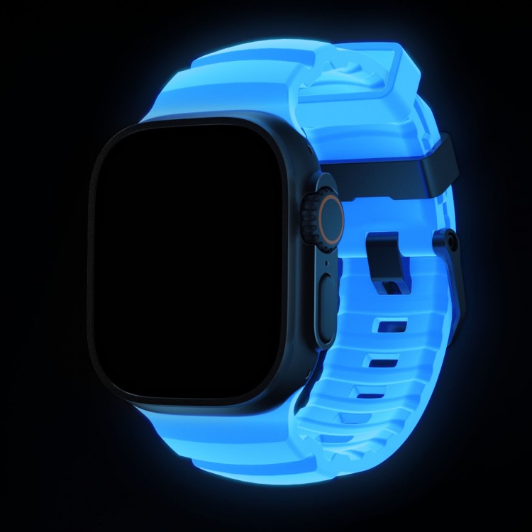 NOMAD Rocky Limited Edition Point Sport Band FKM rubber Strap ΑΔΙΑΒΡΟΧΟ για Apple Watch SERIES 4,5,6,SE,8,9 & ULTRA 1/2/3, APPLE watch Series 10 - 42/44/45/46/49mm - Icy ΜΠΛΕ Glow / ΜΑΥΡΟ - NM014445858