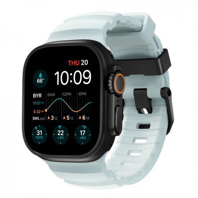 NOMAD Rocky Limited Edition Point Sport Band FKM rubber Strap ΑΔΙΑΒΡΟΧΟ για Apple Watch SERIES 4,5,6,SE,8,9 & ULTRA 1/2/3, APPLE watch Series 10 - 42/44/45/46/49mm - Icy ΜΠΛΕ Glow / ΜΑΥΡΟ - NM014445858