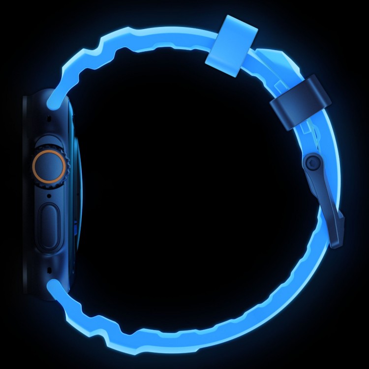 NOMAD Rocky Limited Edition Point Sport Band FKM rubber Strap ΑΔΙΑΒΡΟΧΟ για Apple Watch SERIES 4,5,6,SE,8,9 & ULTRA 1/2/3, APPLE watch Series 10 - 42/44/45/46/49mm - Icy ΜΠΛΕ Glow / ΜΑΥΡΟ - NM014445858