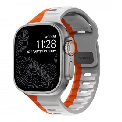 NOMAD Sport Strap SE V2 LSR Waterproof silicone M/L για Apple Watch Ultra 1/2 (49mm), 9/8/7 (45mm)/6/SE/5/4 (44mm), /3/2/1 (42mm) - Lunar ΓΚΡΙ / Ultra ΠΟΡΤΟΚΑΛΙ - NM01270485