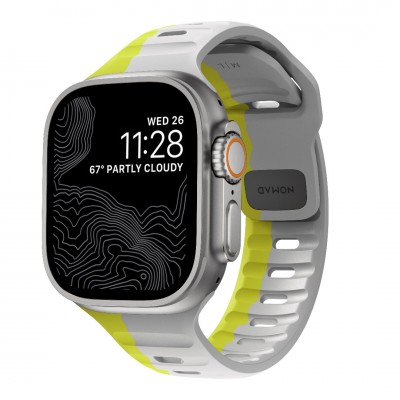 NOMAD Sport Strap SE V2 LSR Waterproof silicone M/L για Apple Watch Ultra 1/2 (49mm), 9/8/7 (45mm)/6/SE/5/4 (44mm), /3/2/1 (42mm) - Lunar ΓΚΡΙ / High Volta LIME - NM01272885