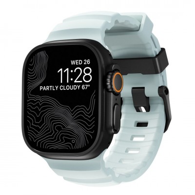 NOMAD Rocky Limited Edition Point Sport Band FKM rubber Strap ΑΔΙΑΒΡΟΧΟ για Apple Watch SERIES 4,5,6,SE,8,9 & ULTRA 1/2, APPLE watch Series 10 - 42/44/45/46/49mm - Icy ΜΠΛΕ Glow / ΜΑΥΡΟ - NM014445858