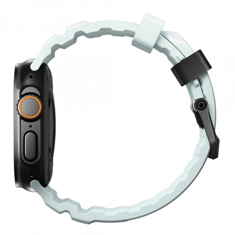 NOMAD Rocky Limited Edition Point Sport Band FKM rubber Strap ΑΔΙΑΒΡΟΧΟ για Apple Watch SERIES 4,5,6,SE,8,9 & ULTRA 1/2, APPLE watch Series 10 - 42/44/45/46/49mm - Icy ΜΠΛΕ Glow / ΜΑΥΡΟ - NM014445858