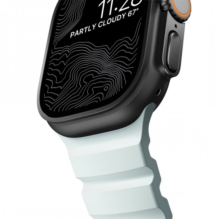 NOMAD Rocky Limited Edition Point Sport Band FKM rubber Strap ΑΔΙΑΒΡΟΧΟ για Apple Watch SERIES 4,5,6,SE,8,9 & ULTRA 1/2, APPLE watch Series 10 - 42/44/45/46/49mm - Icy ΜΠΛΕ Glow / ΜΑΥΡΟ - NM014445858