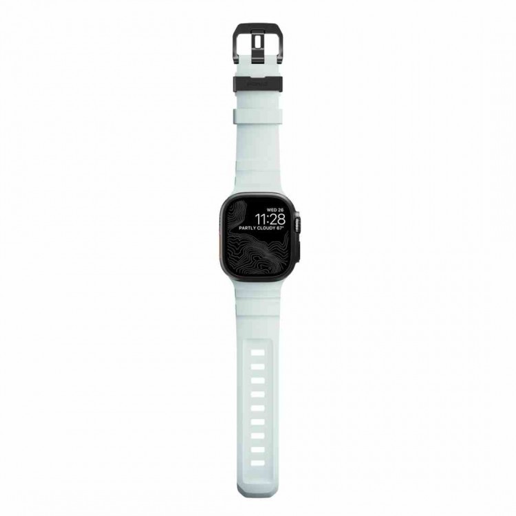 NOMAD Rocky Limited Edition Point Sport Band FKM rubber Strap ΑΔΙΑΒΡΟΧΟ για Apple Watch SERIES 4,5,6,SE,8,9 & ULTRA 1/2, APPLE watch Series 10 - 42/44/45/46/49mm - Icy ΜΠΛΕ Glow / ΜΑΥΡΟ - NM014445858