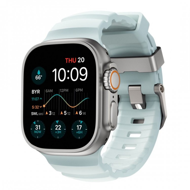 NOMAD Rocky Limited Edition Point Sport Band FKM rubber Strap ΑΔΙΑΒΡΟΧΟ για Apple Watch SERIES 4,5,6,SE,8,9 & ULTRA 1/2, APPLE watch Series 10 - 42/44/45/46/49mm - Icy ΜΠΛΕ Glow / ΑΣΗΜΙ - NM014452858