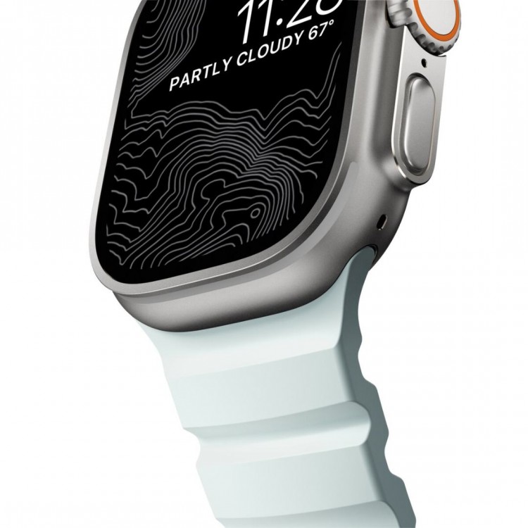 NOMAD Rocky Limited Edition Point Sport Band FKM rubber Strap ΑΔΙΑΒΡΟΧΟ για Apple Watch SERIES 4,5,6,SE,8,9 & ULTRA 1/2, APPLE watch Series 10 - 42/44/45/46/49mm - Icy ΜΠΛΕ Glow / ΑΣΗΜΙ - NM014452858