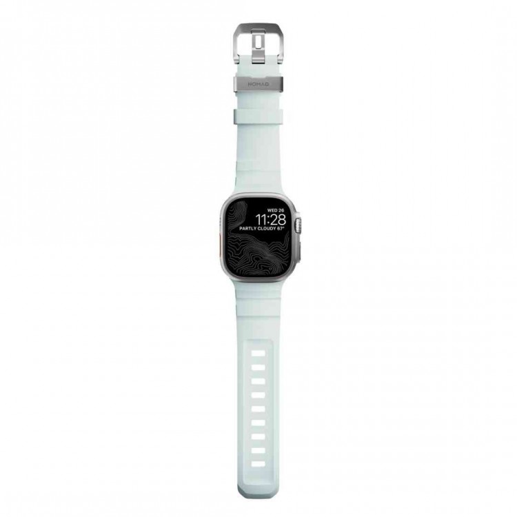 NOMAD Rocky Limited Edition Point Sport Band FKM rubber Strap ΑΔΙΑΒΡΟΧΟ για Apple Watch SERIES 4,5,6,SE,8,9 & ULTRA 1/2, APPLE watch Series 10 - 42/44/45/46/49mm - Icy ΜΠΛΕ Glow / ΑΣΗΜΙ - NM014452858