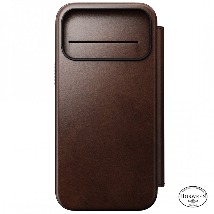 NOMAD θήκη Πορτοφόλι δερμάτινη Horween Modern Folio Rugged rustic MagSafe για Apple iPhone 17 PRO MAX 6.9 2025 - ΚΑΦΕ - NM014100858
