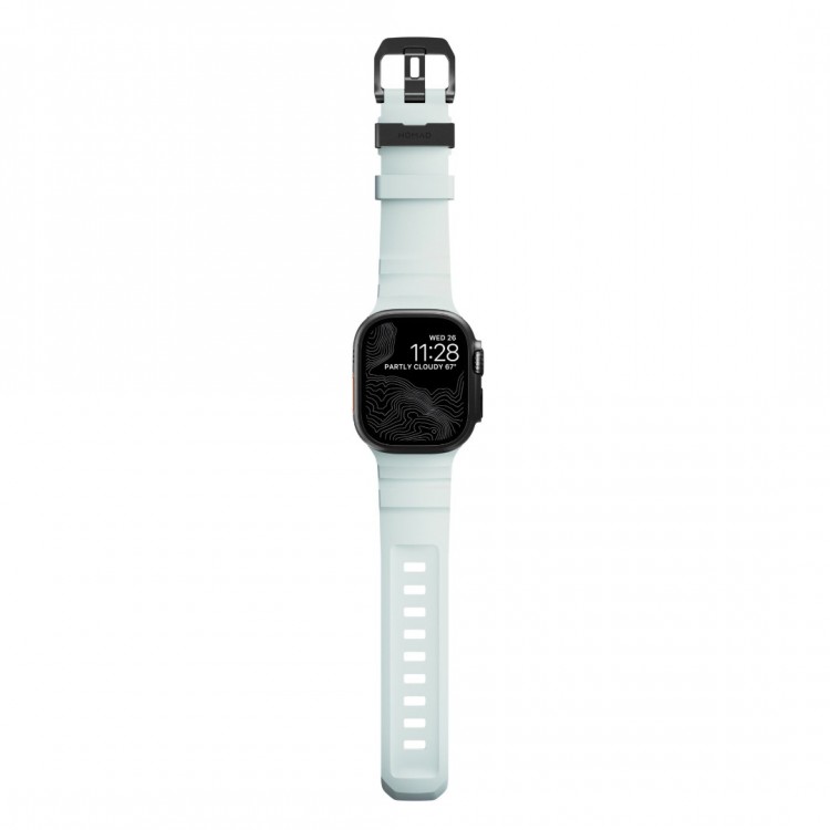 NOMAD Rocky Limited Edition Point Sport Band FKM rubber Strap ΑΔΙΑΒΡΟΧΟ για Apple Watch SERIES 4,5,6,SE,8,9 & ULTRA 1/2/3, APPLE watch Series 10 - 42/44/45/46/49mm - Icy ΜΠΛΕ Glow / ΜΑΥΡΟ - NM014445858