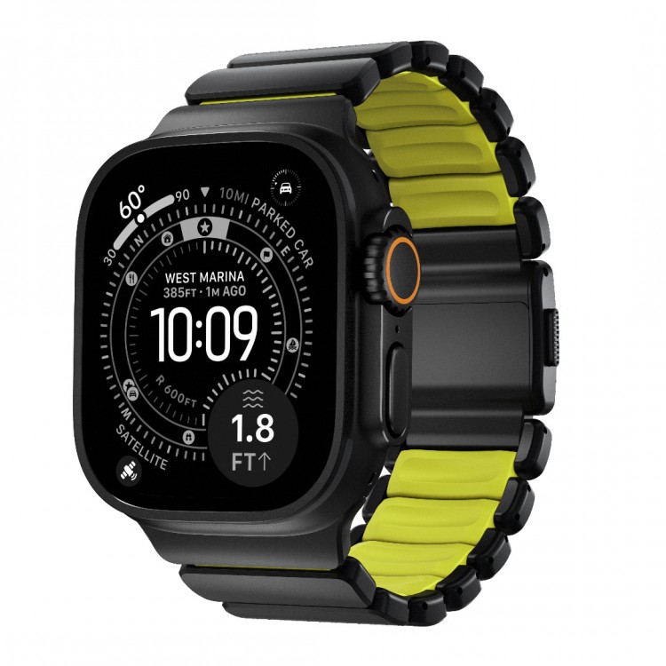 Nomad Stratos Titanium Grade 4 BAND FKM Μπρασελέ Μεταλλικό για Apple Watch SERIES - 42/44/45/46/49mm ULTRA 1/2/3 - ΜΑΥΡΟ ΤΙΤΑΝΙΟ / Volt LIME - NM011130858