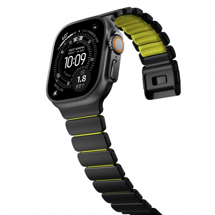 Nomad Stratos Titanium Grade 4 BAND FKM Μπρασελέ Μεταλλικό για Apple Watch SERIES - 42/44/45/46/49mm ULTRA 1/2/3 - ΜΑΥΡΟ ΤΙΤΑΝΙΟ / Volt LIME - NM011130858