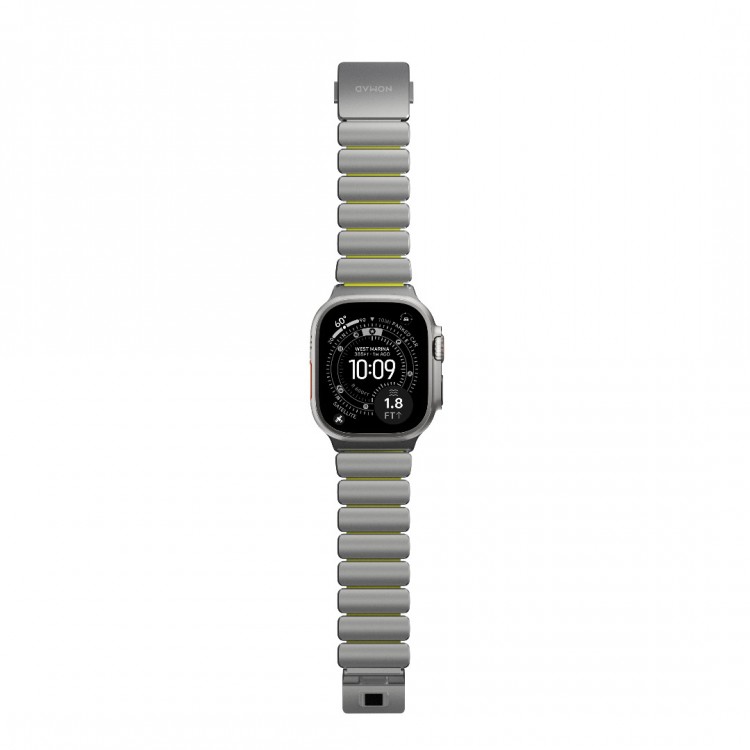 Nomad Stratos Titanium Grade 4 BAND FKM Μπρασελέ Μεταλλικό για Apple Watch SERIES - 42/44/45/46/49mm ULTRA 1/2/3 - Natural ΤΙΤΑΝΙΟ / Volt LIME ΠΡΑΣΙΝΟ - NM011147858