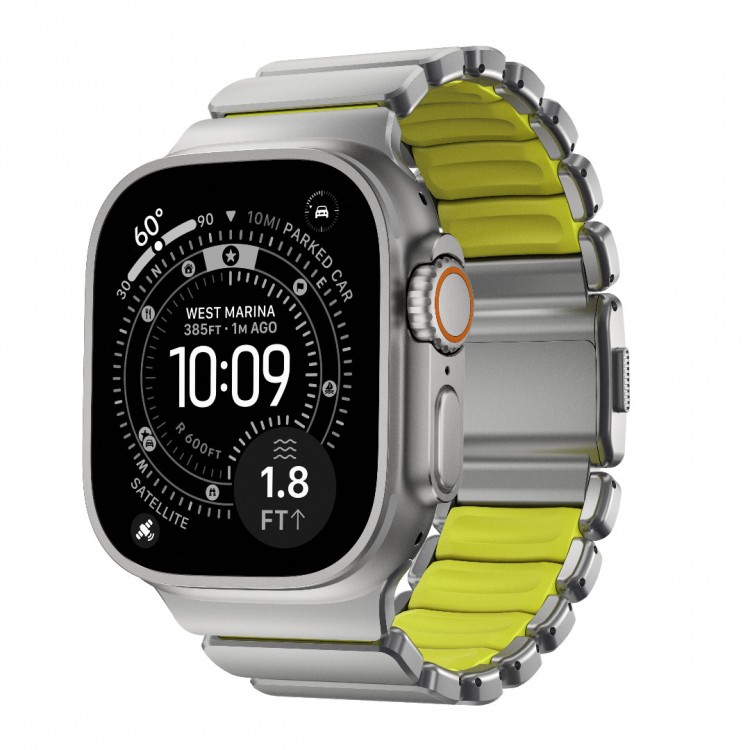 Nomad Stratos Titanium Grade 4 BAND FKM Μπρασελέ Μεταλλικό για Apple Watch SERIES - 42/44/45/46/49mm ULTRA 1/2/3 - Natural ΤΙΤΑΝΙΟ / Volt LIME ΠΡΑΣΙΝΟ - NM011147858