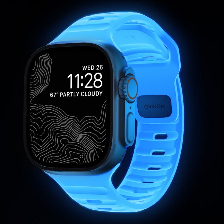 NOMAD Sport Strap V2 LSR Waterproof silicone M/L για Apple Watch SERIES 4,5,6,SE,8,9 & ULTRA 1/2, Apple Series 10 46mm - 42/44/45/46/49mm - Ice ΜΠΛΕ Glow - NM01123385 