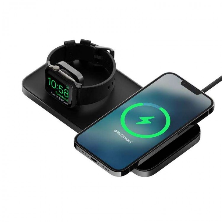Nomad Base ONE Max MagSafe 15W Ασύρματη Βάση Qi Φόρτισης Premium glass για Apple iPhone και Apple Watch - carbide ΜΑΥΡΟ - NM01151685