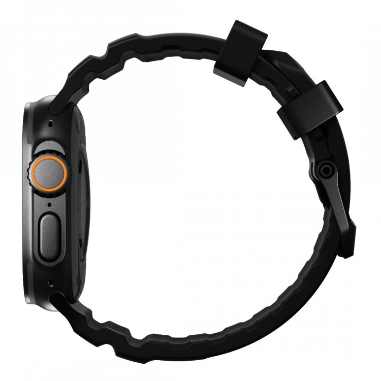NOMAD Rocky Point Sport Band FKM rubber Strap ΑΔΙΑΒΡΟΧΟ για Apple Watch all SERIES & ULTRA 1/2/3, APPLE watch Series 10/11 - 42/44/45/46/49mm - CARBON ΜΑΥΡΟ / ΜΑΥΡΟ - NM011697858