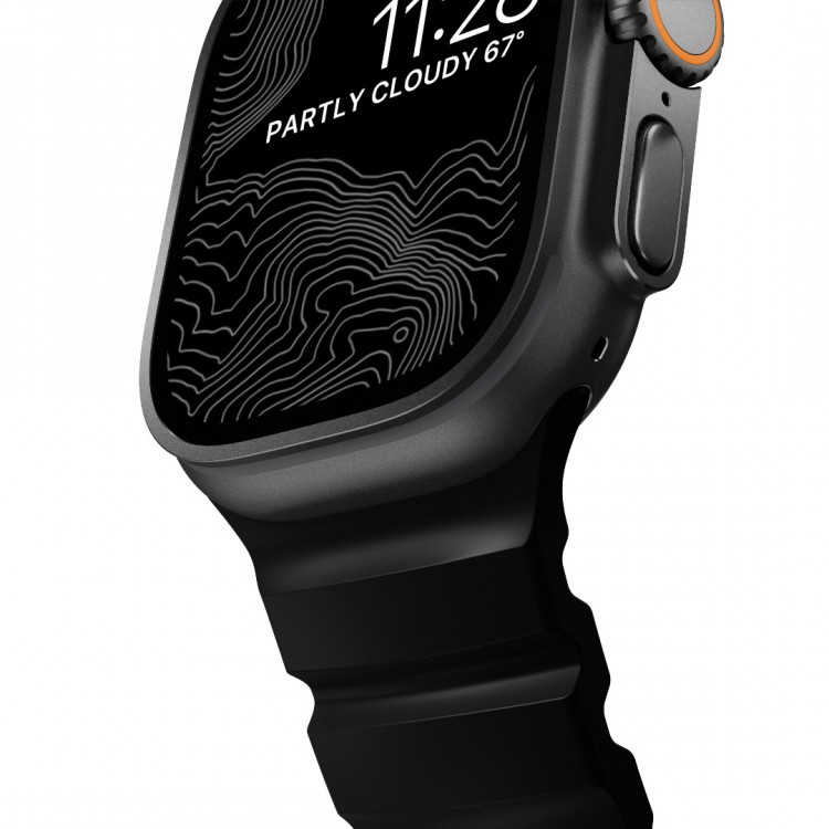 NOMAD Rocky Point Sport Band FKM rubber Strap ΑΔΙΑΒΡΟΧΟ για Apple Watch all SERIES & ULTRA 1/2/3, APPLE watch Series 10/11 - 42/44/45/46/49mm - CARBON ΜΑΥΡΟ / ΜΑΥΡΟ - NM011697858